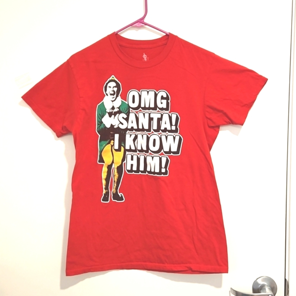 ELF 'OMG Santa! I know him!' Will Ferrell Med. Red tee Ripple Junction EUC